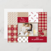 国クリスマスパターンコラージュ赤タン写真 シーズンカード (正面/裏面)