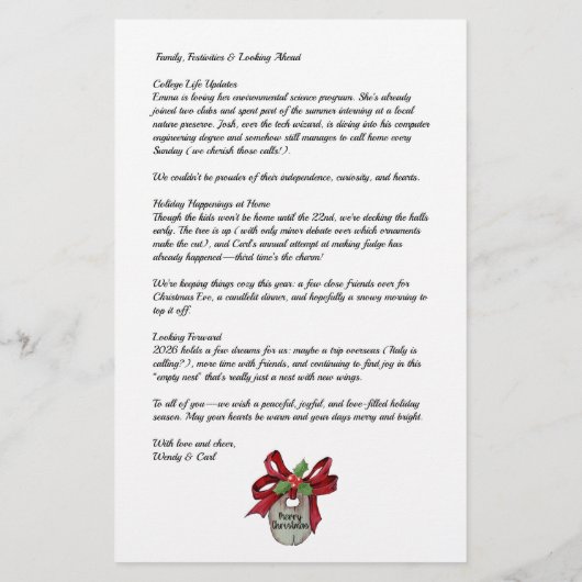 国クリスマスファミリーニュースレター両面 便箋 (裏面)