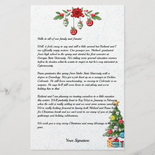 国クリスマスファミリーニュースレター追加文字プレイド 便箋 (正面)