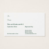 国クリスマスホリデーギフトカード証明書 (裏面)