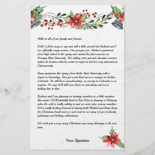 国クリスマス家族ニュースレターあなたのテキスト状態 便箋 (正面)