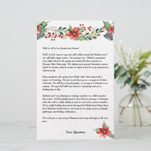 国クリスマス家族ニュースレターあなたのテキスト状態 便箋 (スタンド正面)