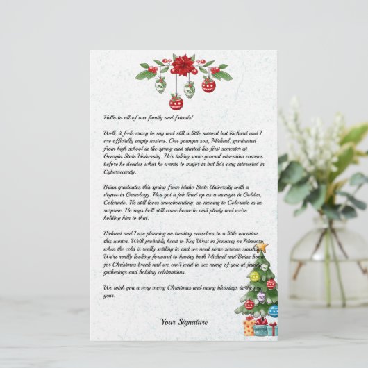 国クリスマス家族ニュースレターあなたのテキスト状態 便箋 (スタンド正面)