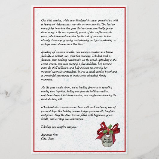 国クリスマス家族ニュースレターBoth Side 便箋 (裏面)