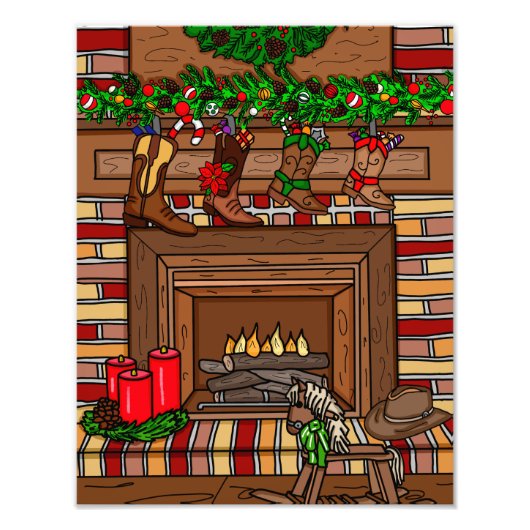 国クリスマス |カウボーイブートストッキング フォトプリント            (正面)