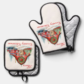 国クリスマス 鍋つかみ&鍋敷きセット (正面/裏面)