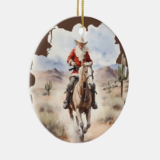 国クールのクリスマスサンタホースのメッセージを追加 セラミックオーナメント (右)