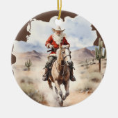 国クールのクリスマスサンタホースのメッセージを追加 セラミックオーナメント (正面)