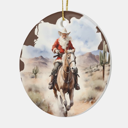 国クールのクリスマスサンタホースのメッセージを追加 セラミックオーナメント (左)