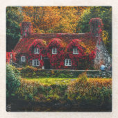 国コテージと赤つる植物ホームをカバー ガラスコースター (正面)