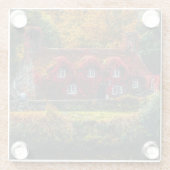 国コテージと赤つる植物ホームをカバー ガラスコースター (裏面)