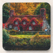 国コテージと赤つる植物ホームをカバー コースター (正面)