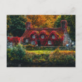 国コテージと赤つる植物ホームをカバー ポストカード (正面)