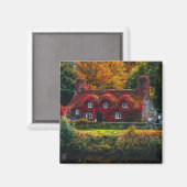 国コテージと赤つる植物ホームをカバー マグネット (正面/裏面)