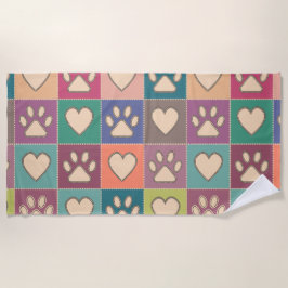 国コテージポープリントとハート ビーチタオル