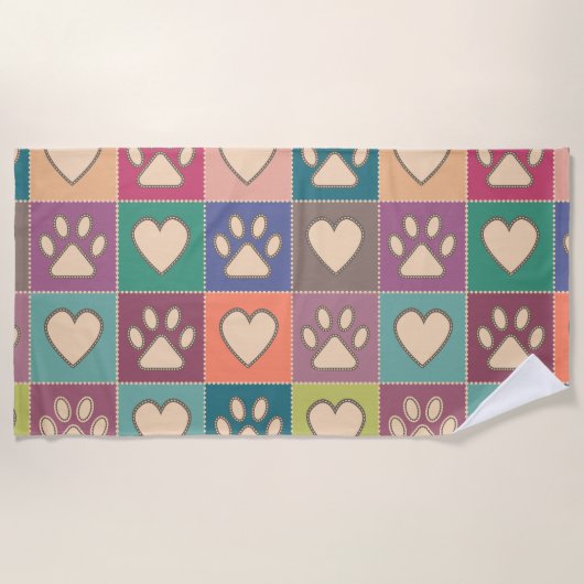 国コテージポープリントとハート ビーチタオル (正面)