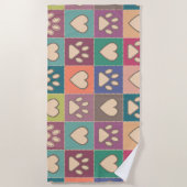 国コテージポープリントとハート ビーチタオル (正面)