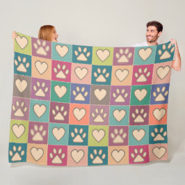 国コテージポープリントとハート フリースブランケット