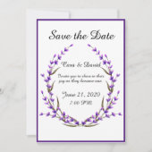 国シックエレガントパープルフローラ日付を保存 招待状 (正面)