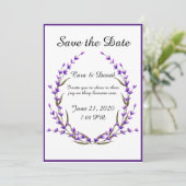 国シックエレガントパープルフローラ日付を保存 招待状 (スタンド正面)
