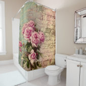 国シックフランスの,みすぼらしいシック,ピンクのバラ,フローラ シャワーカーテン (インサイチュ)
