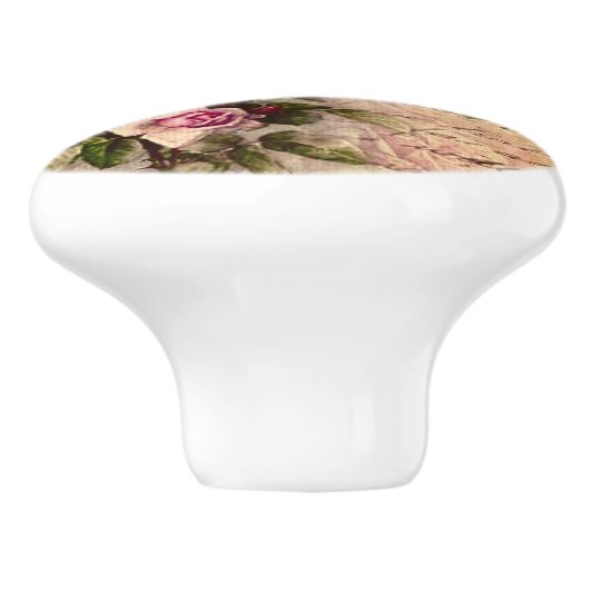 国シックフランスの，みすぼらしいシック，ピンクのバラ，フローラ セラミックノブ (側面)