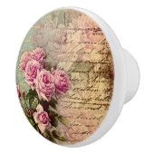 国シックフランスの，みすぼらしいシック，ピンクのバラ，フローラ セラミックノブ (右)