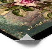 国シックフランスの，みすぼらしいシック，ピンクのバラ，フローラ ポスター (角)