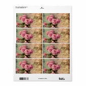 国シックフランスの，みすぼらしいシック，ピンクのバラ，フローラ ラベル (フルシート)