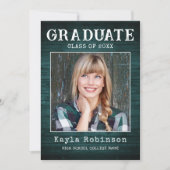 国スタイリッシュ素朴ティール（緑がかった色）木写真卒業 案内状 (正面)