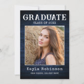 国スタイリッシュ素朴青の木の写真卒業 案内状 (正面)