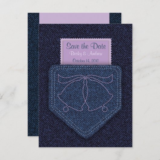 国スタイルデニムブルーとパープル日付を保存 案内ポストカード (正面/裏面)