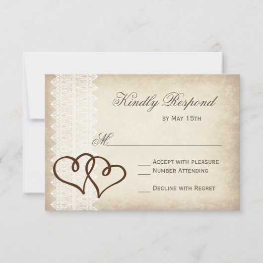 国ダブル素朴ハートウェディングRSVPカード 出欠カード (正面)