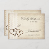 国ダブル素朴ハートウェディングRSVPカード 出欠カード (正面/裏面)