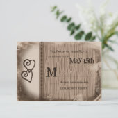 国ダブル素朴ハートウェディングRSVPカード 出欠カード (スタンド正面)