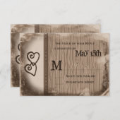 国ダブル素朴ハートウェディングRSVPカード 出欠カード (正面/裏面)