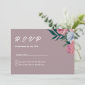 国ダークグリーンピンクパープルフローラRSVP 招待状 (スタンド正面)