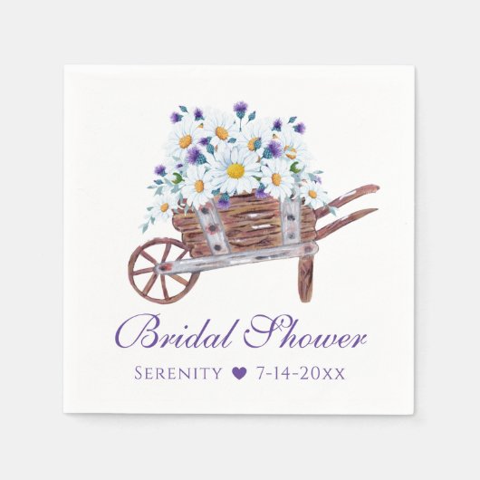 国デイジー水彩フローラブライダルシャワー スタンダードカクテルナプキン (正面)