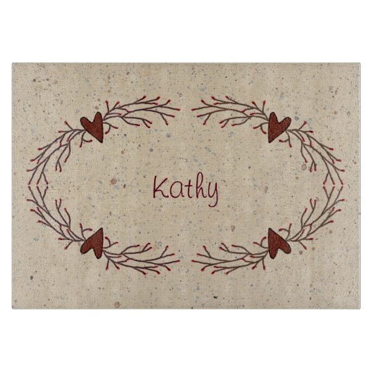 国ハート及びピップベリーガラス切削板 カッティングボード (正面)