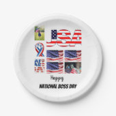 国パーソナライズされたボスの日8写真コラージュ ペーパープレート (正面)