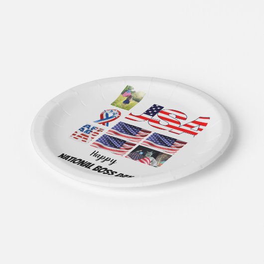 国パーソナライズされたボスの日8写真コラージュ ペーパープレート (アングル)