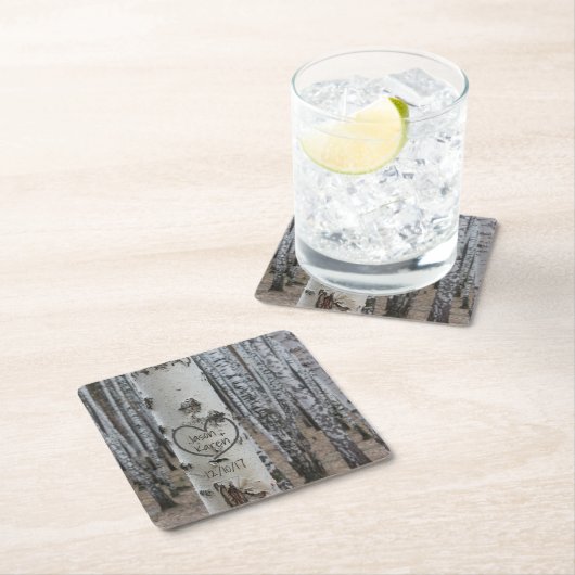 国パーソナライズされた刻素朴ハート スクエアペーパーコースター (インサイチュ)