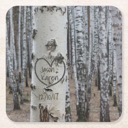 国パーソナライズされた刻素朴ハート スクエアペーパーコースター (正面)