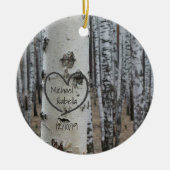 国パーソナライズされた彫素朴ハート金属ホーン セラミックオーナメント (正面)