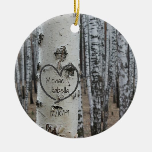 国パーソナライズされた彫素朴ハート金属ホーン セラミックオーナメント (正面)