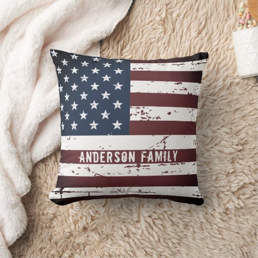 国パーソナライズされた族名米国国旗 クッション (ブランケット)