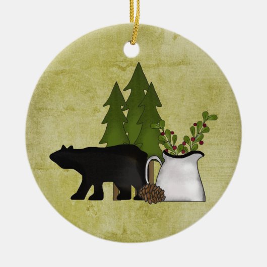 国パーソナライズされた素朴熊のクリスマス セラミックオーナメント (正面)