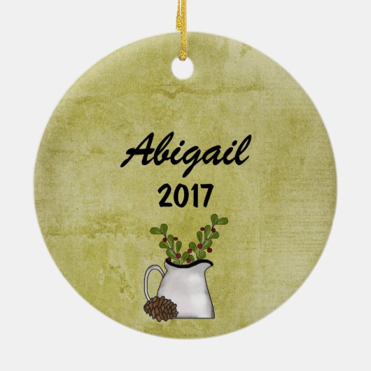 国パーソナライズされた素朴熊のクリスマス セラミックオーナメント (裏面)