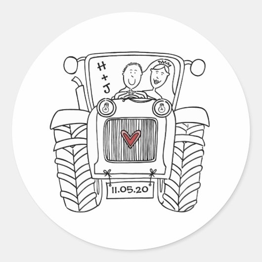 国パーソナライズされた結婚式トラクターのシールのラベル ラウンドシール (正面)