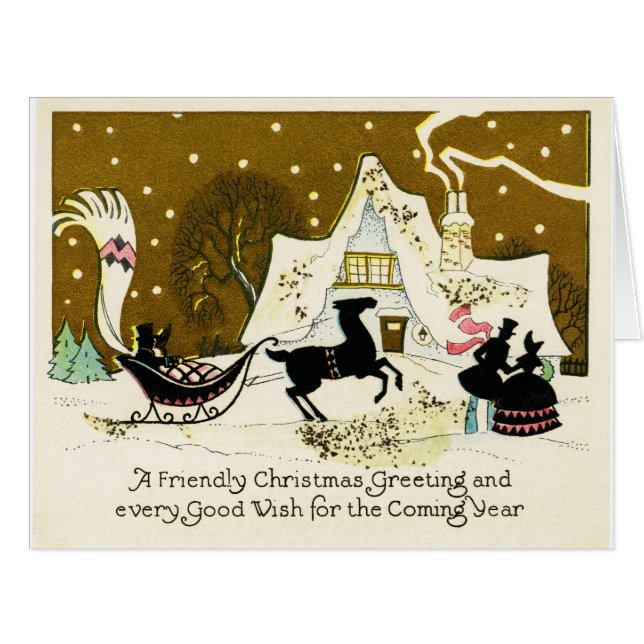 国ビクトリアンのクリスマスの大きなグリーティングカード (正面横)